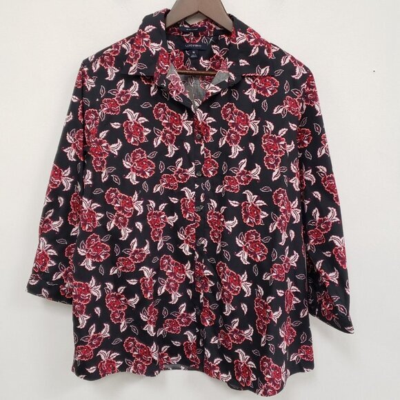 Lands' End Tops - Lands End Womens Dark Floral‎ Button Up Top Size 16 Preppy Vacation Office NWT
